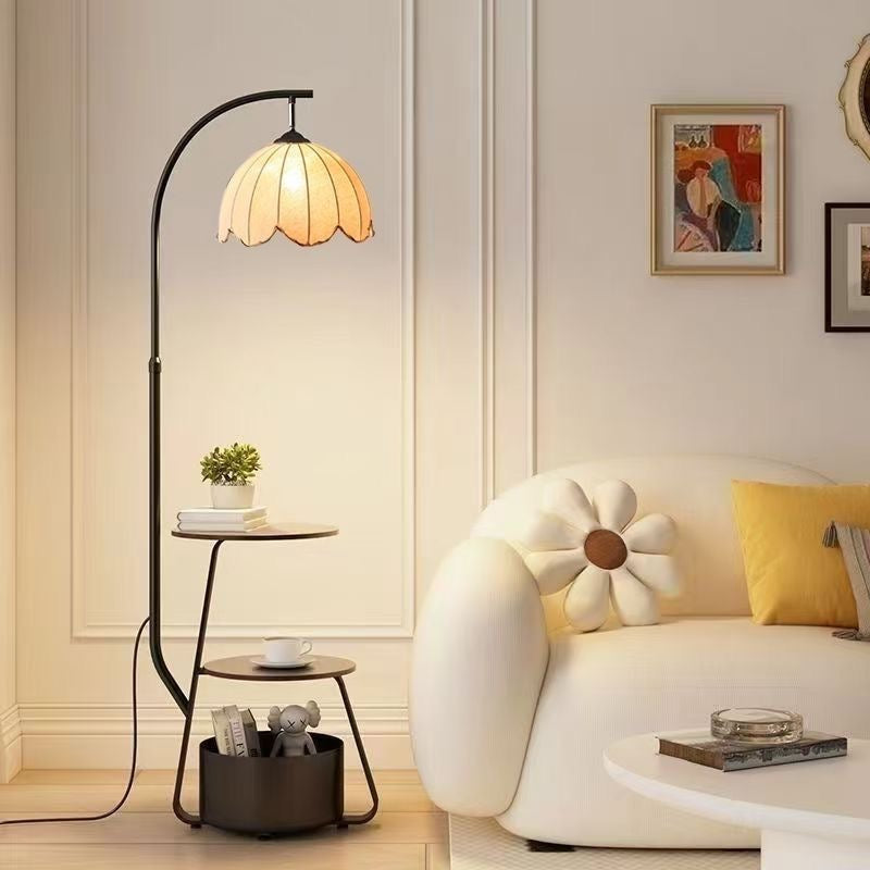 Bronze Arc Floor Lamp - Adjustable Timber Shade 6