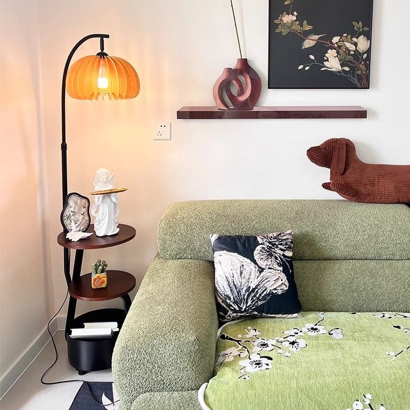 Bronze Arc Floor Lamp - Adjustable Timber Shade 8