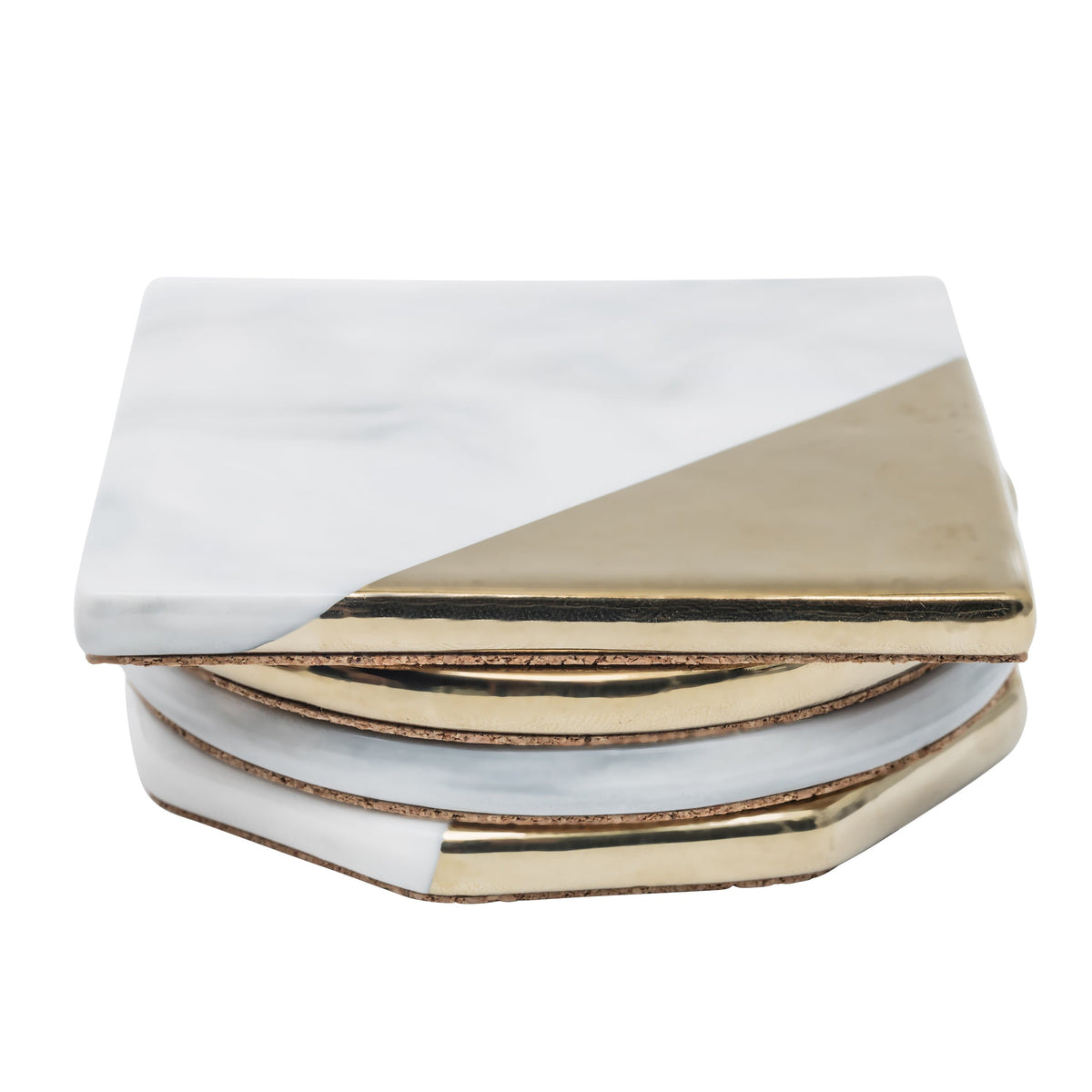 Marble-Effect and Gold Coaster, 4 Shapes