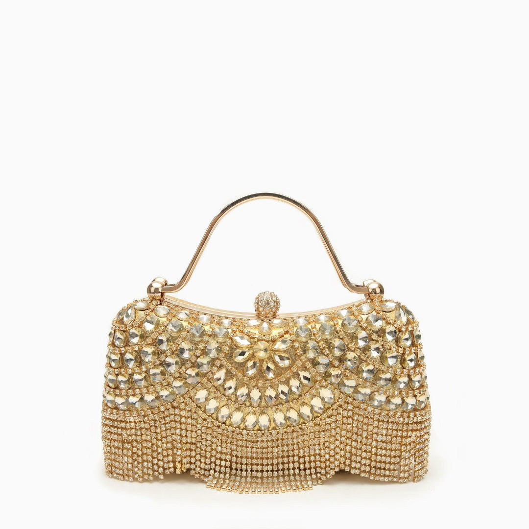 Sac à main de soirée à cristaux et franges