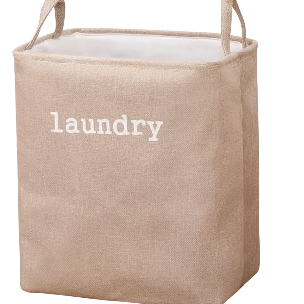 Panier à Linge Pliable Imprimé Lettres – Sandstone Beige