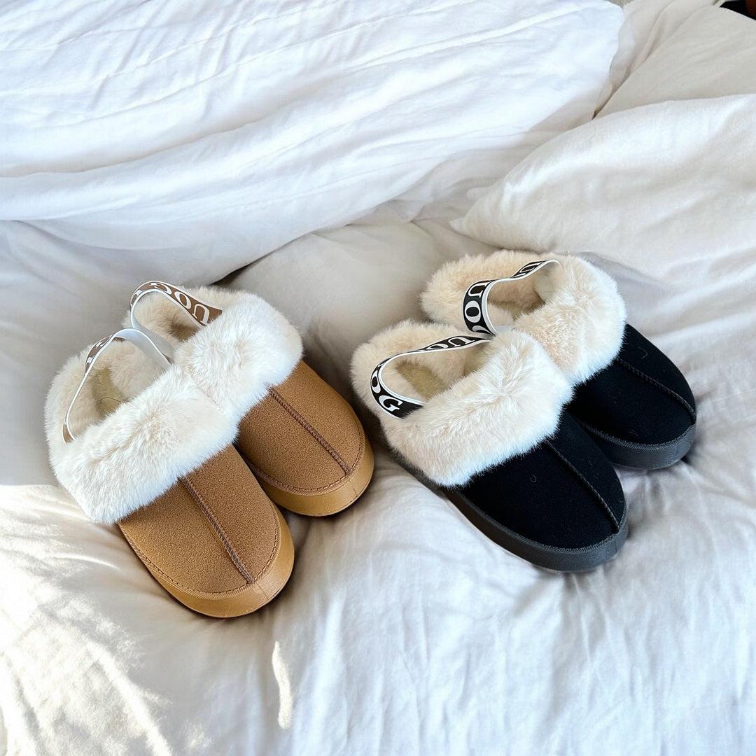 Cozy Plush Fur-Lined Slippers - Comfortable Slip-On Footwear for Autumn and Winter