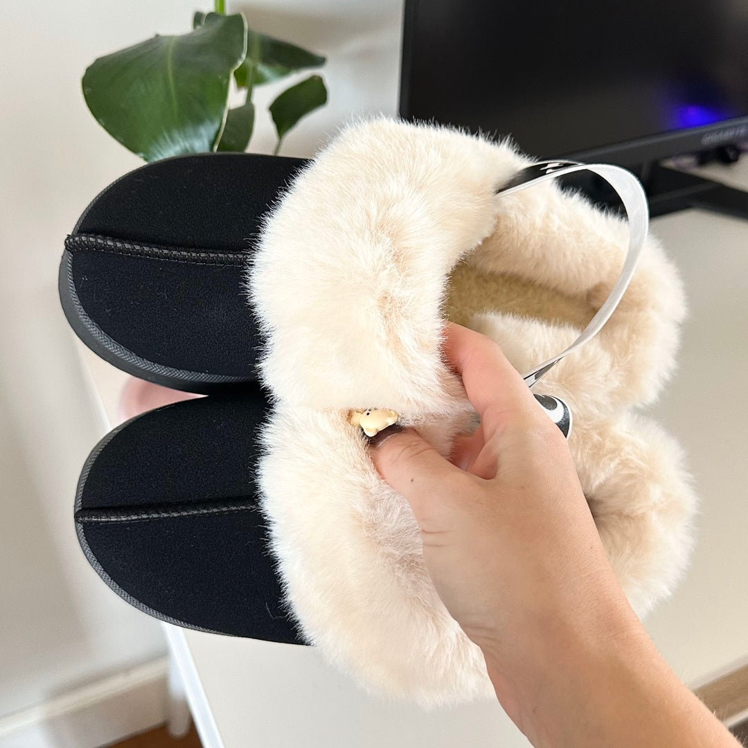 Cozy Plush Fur-Lined Slippers - Comfortable Slip-On Footwear for Autumn and Winter