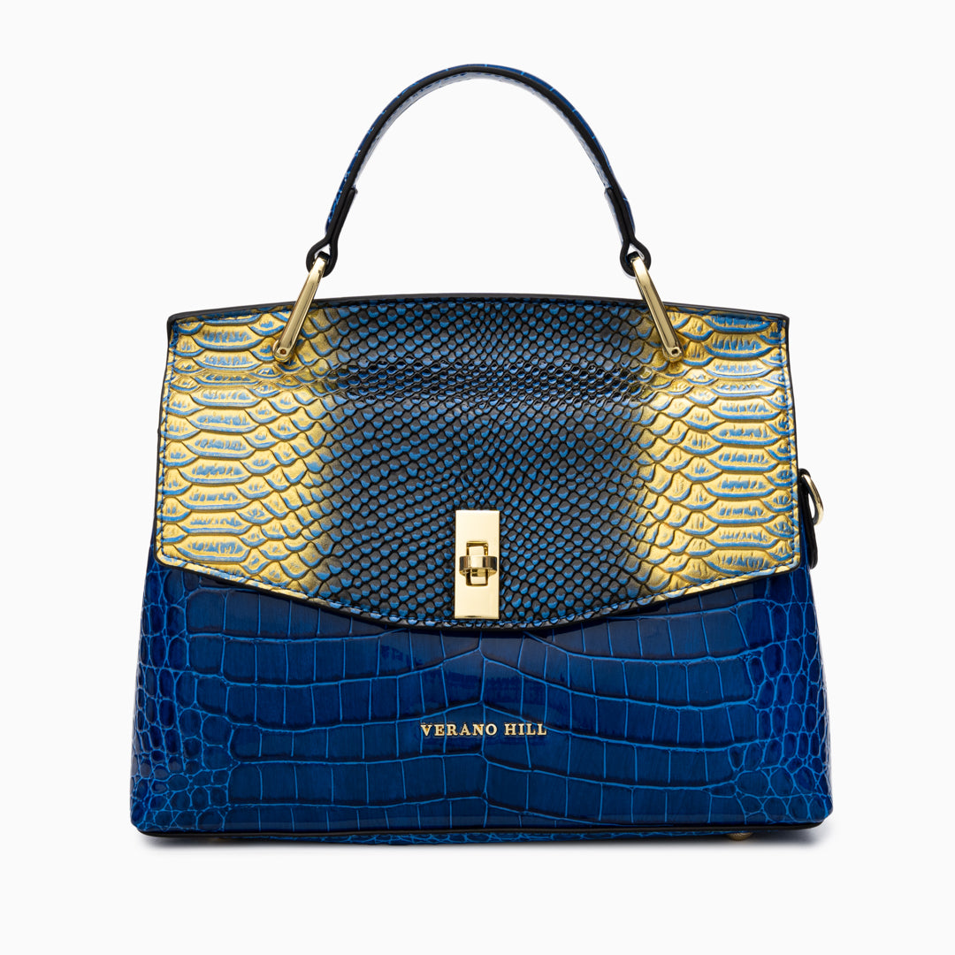 Sac épaule effet croco à fermoir tournant doré