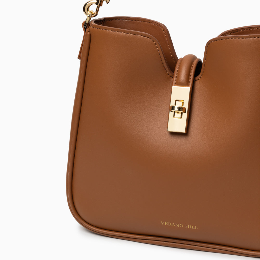 Sac épaule carré en cuir à rabat et boucle