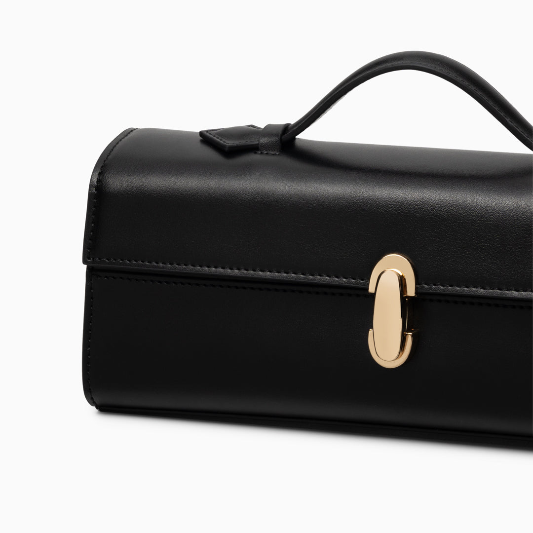 Sac à main long et fin en cuir, fermoir doré