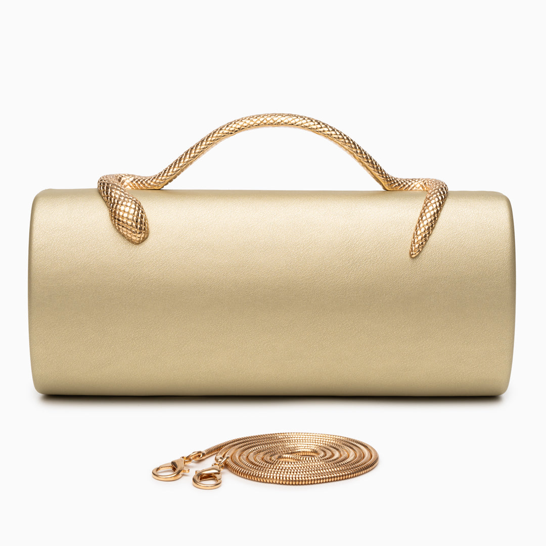 Cylindrical Evening Bag with Sculpted Serpent Handle