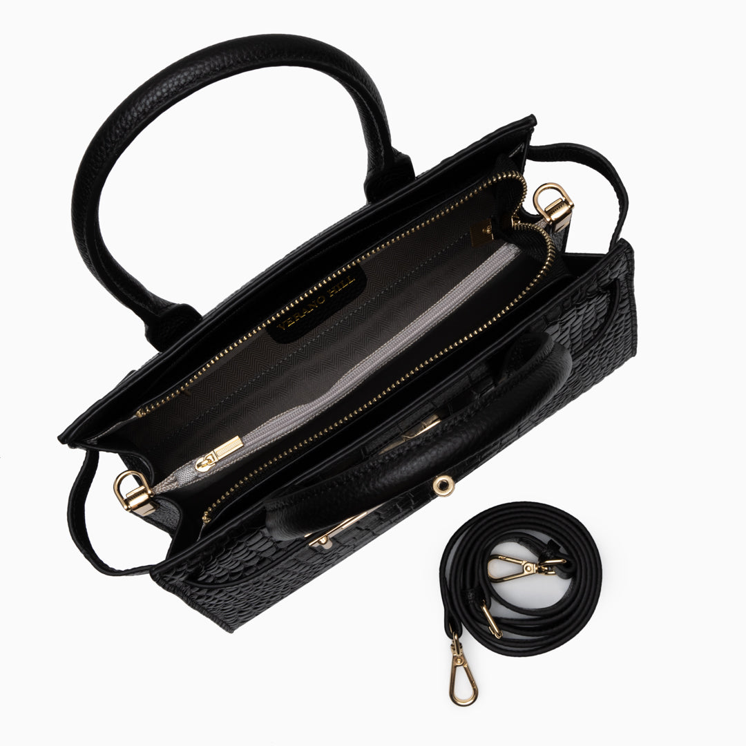 Sac à main en cuir texturé, bandoulière réglable