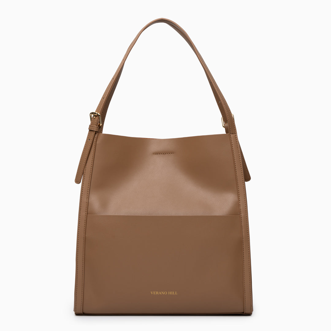 Sac cabas en cuir véritable zippé, bandoulière
