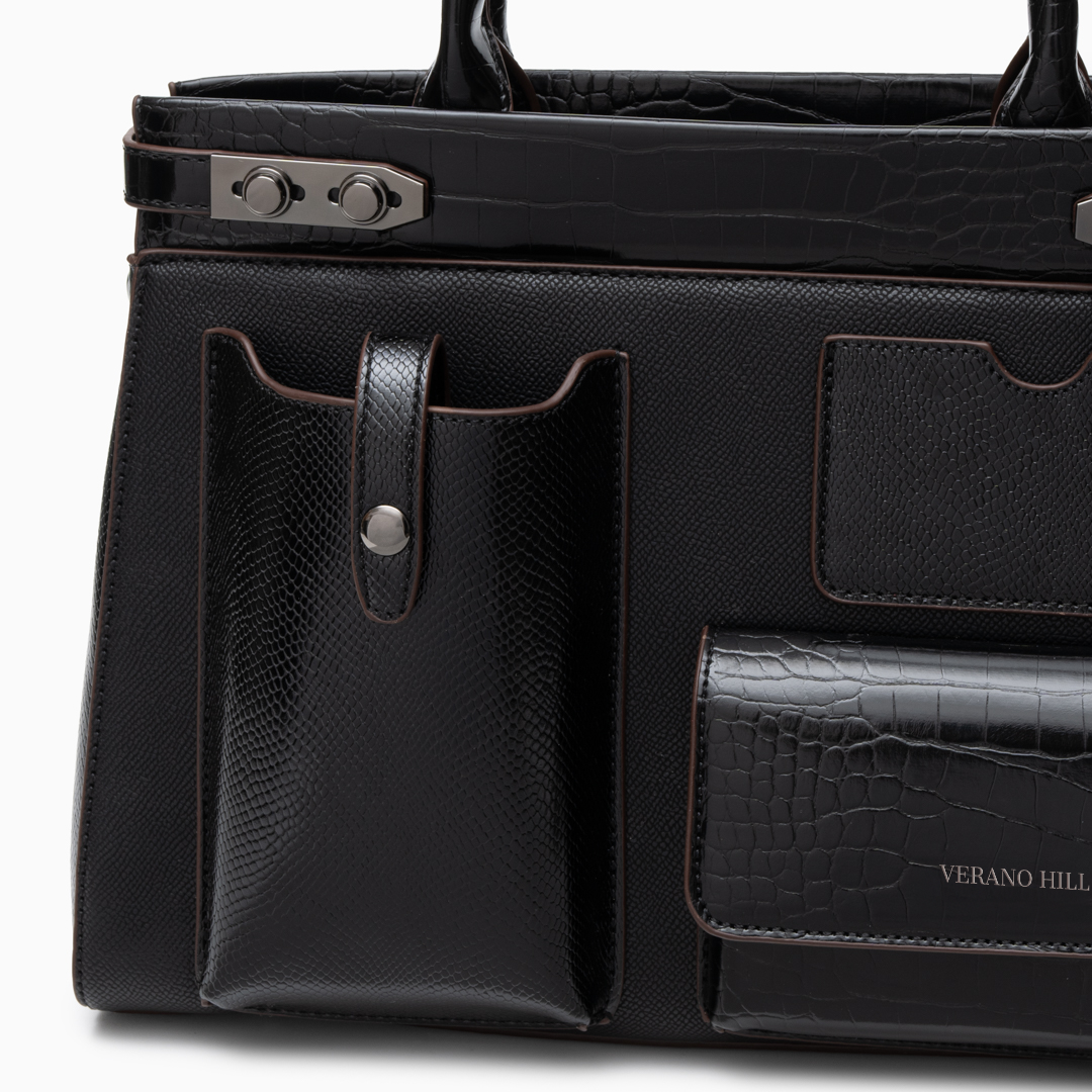 Sac cabas structuré en similicuir à poches avant