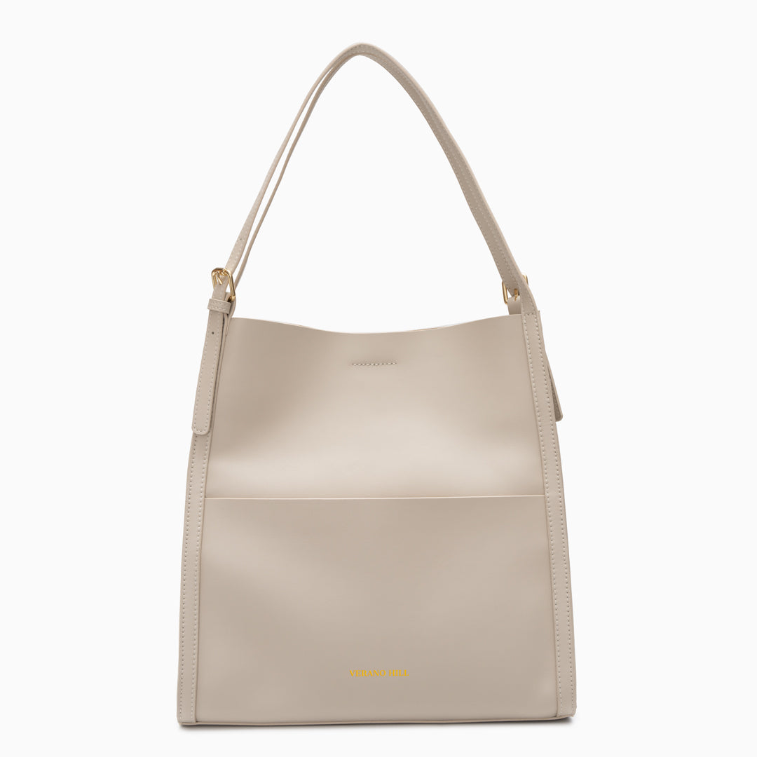 Sac cabas en cuir véritable zippé, bandoulière