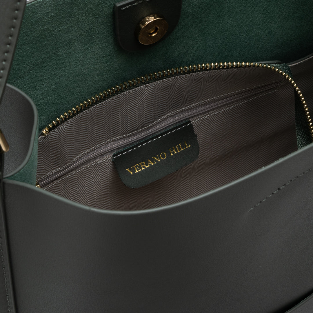 Sac cabas en cuir véritable zippé, bandoulière