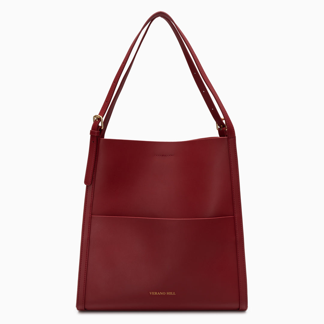 Sac cabas en cuir véritable zippé, bandoulière