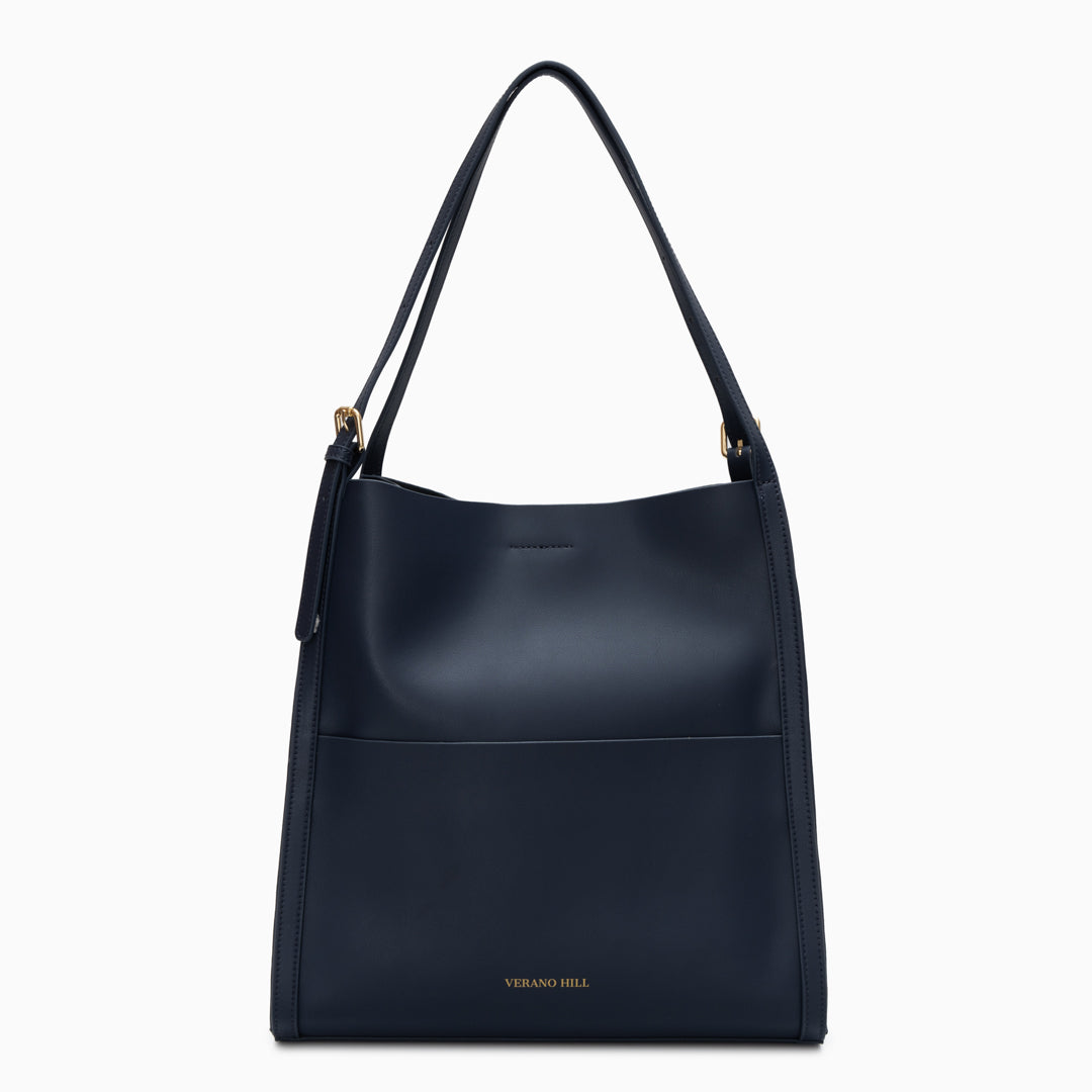 Sac cabas en cuir véritable zippé, bandoulière