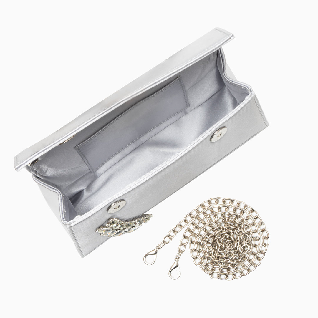 Sac du soir trapèze orné de strass, anse bijou