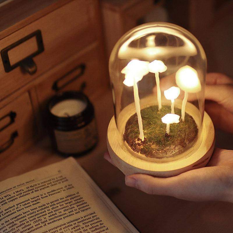 Lampe Champignon à Assembler en Verre et Bois
