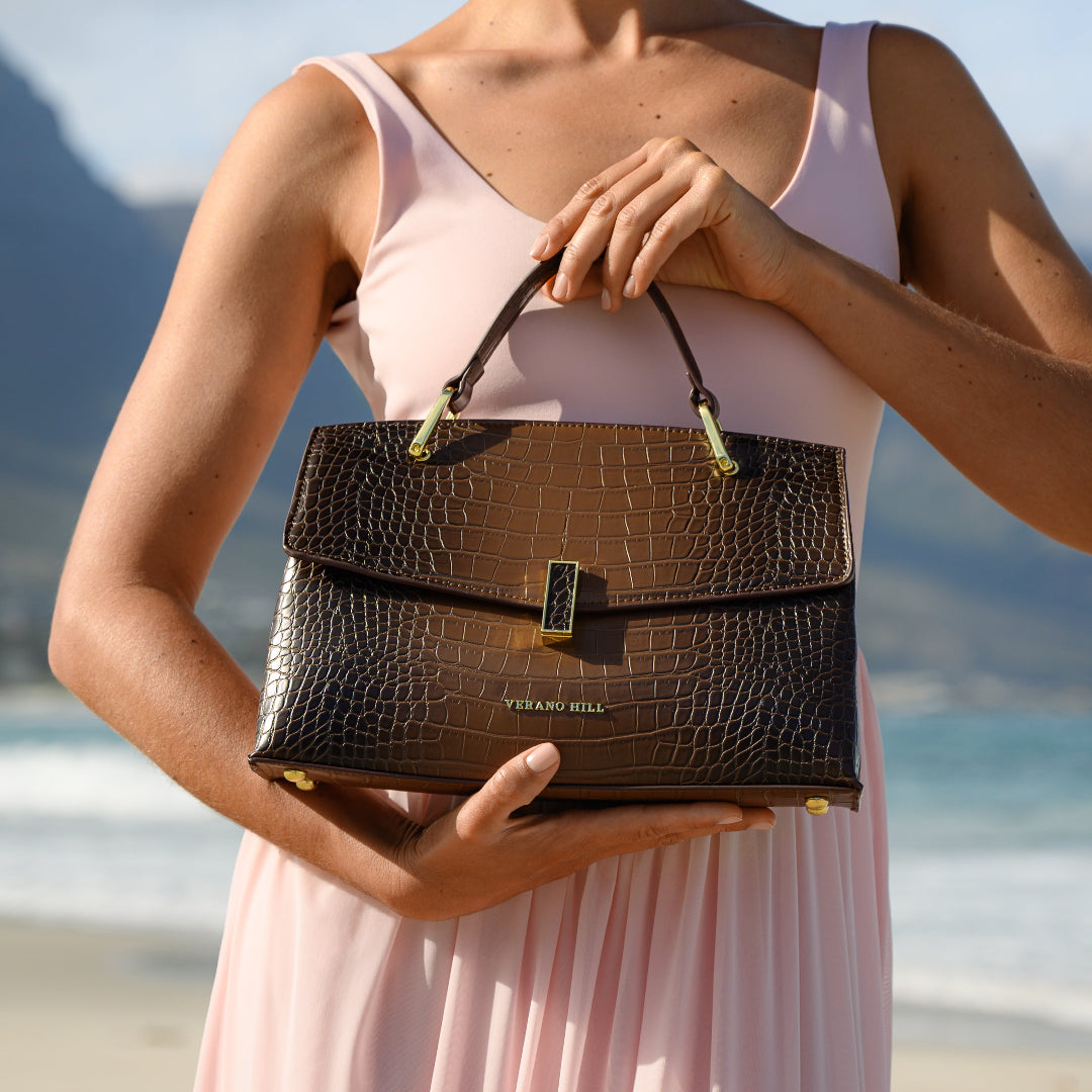 Sac cabas moyen motif crocodile en similicuir