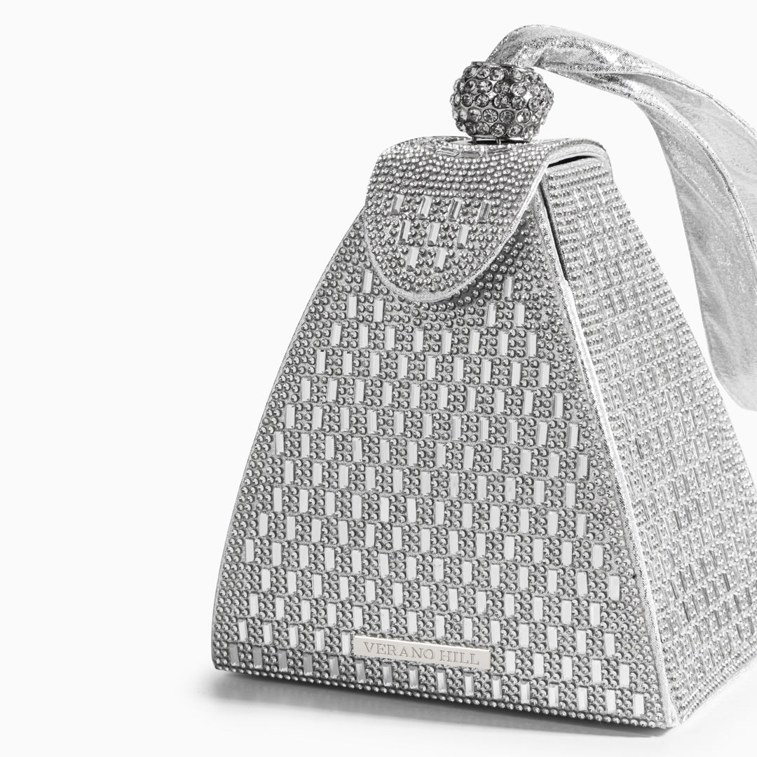 Sac à main pyramide à strass, anse en satin