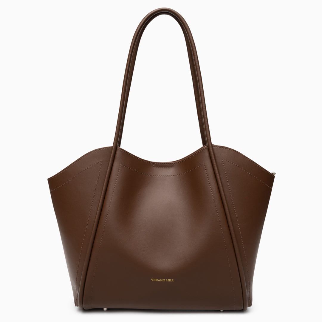 Grand sac épaule en cuir aux lignes angulaires