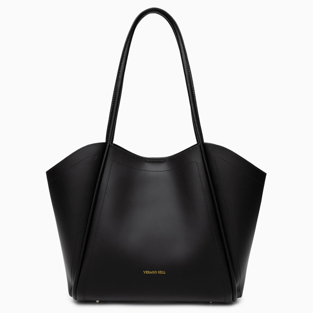 Grand sac épaule en cuir aux lignes angulaires