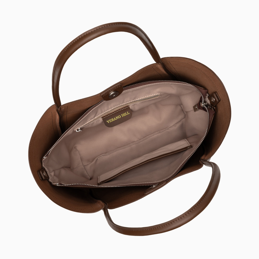 Grand sac épaule en cuir aux lignes angulaires