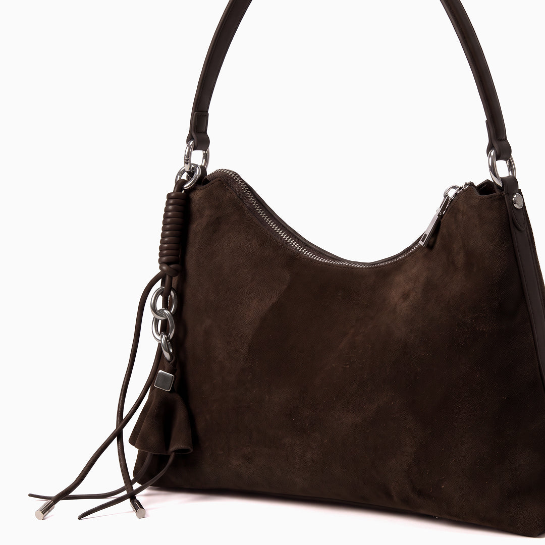 Sac porté épaule asymétrique en nubuck, fermeture zip