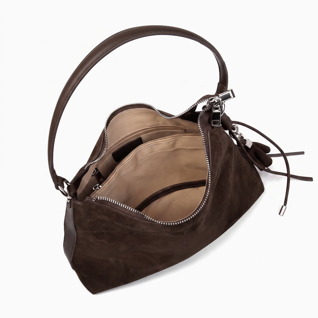 Sac porté épaule asymétrique en nubuck, fermeture zip