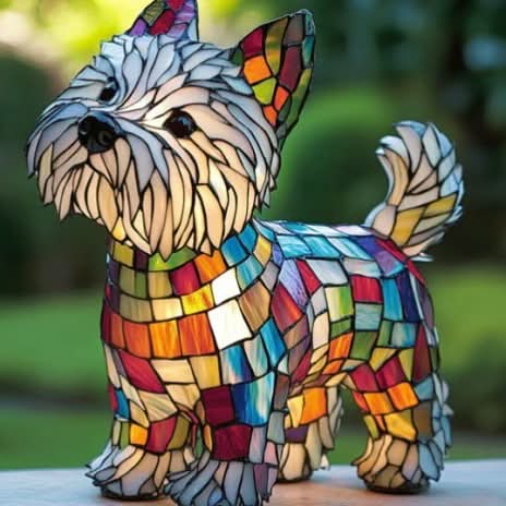 Lampe chien style vitrail, veilleuse LED en résine - West Highland Terrier