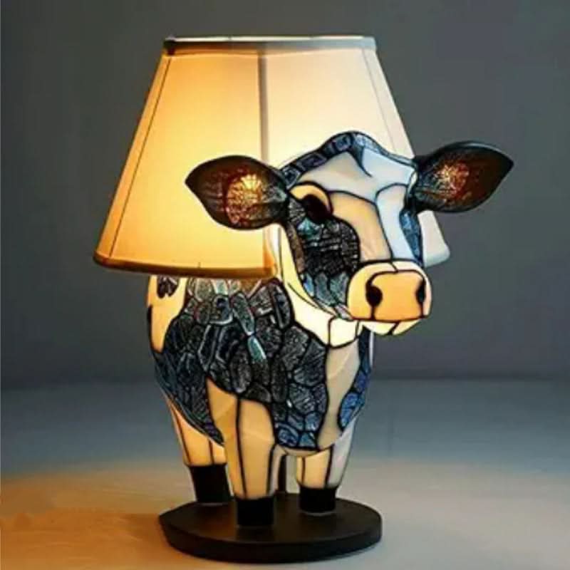 Lampe chien style vitrail, veilleuse LED en résine - Dairy Cow