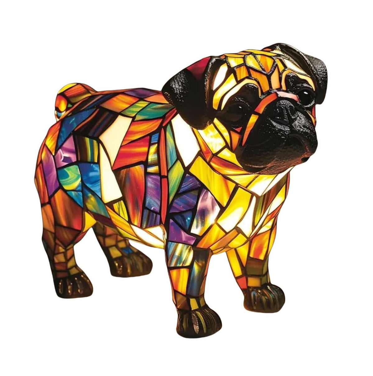 Lampe chien style vitrail, veilleuse LED en résine