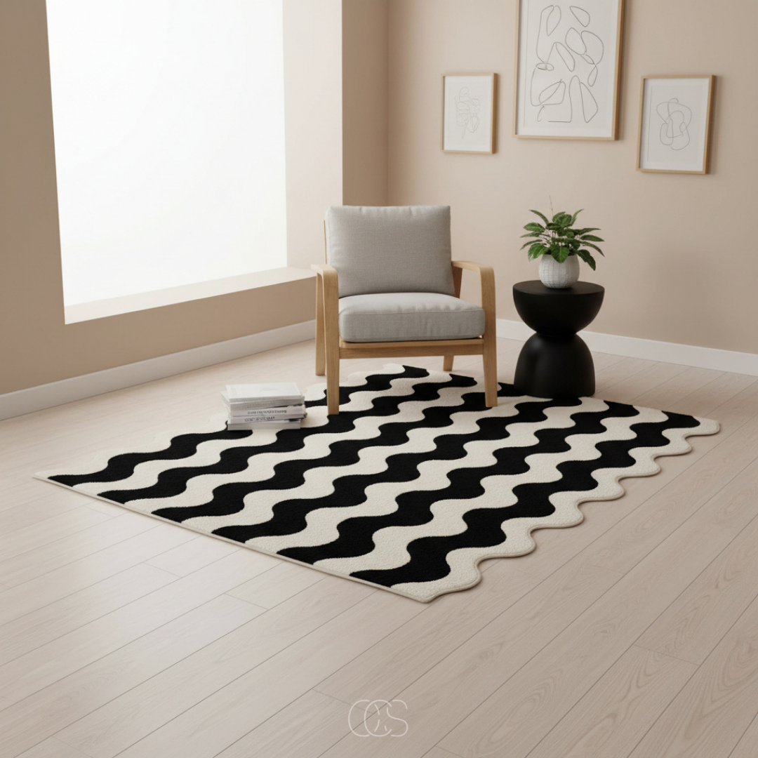 Contemporary Wavy Edge Wool Blend Rug