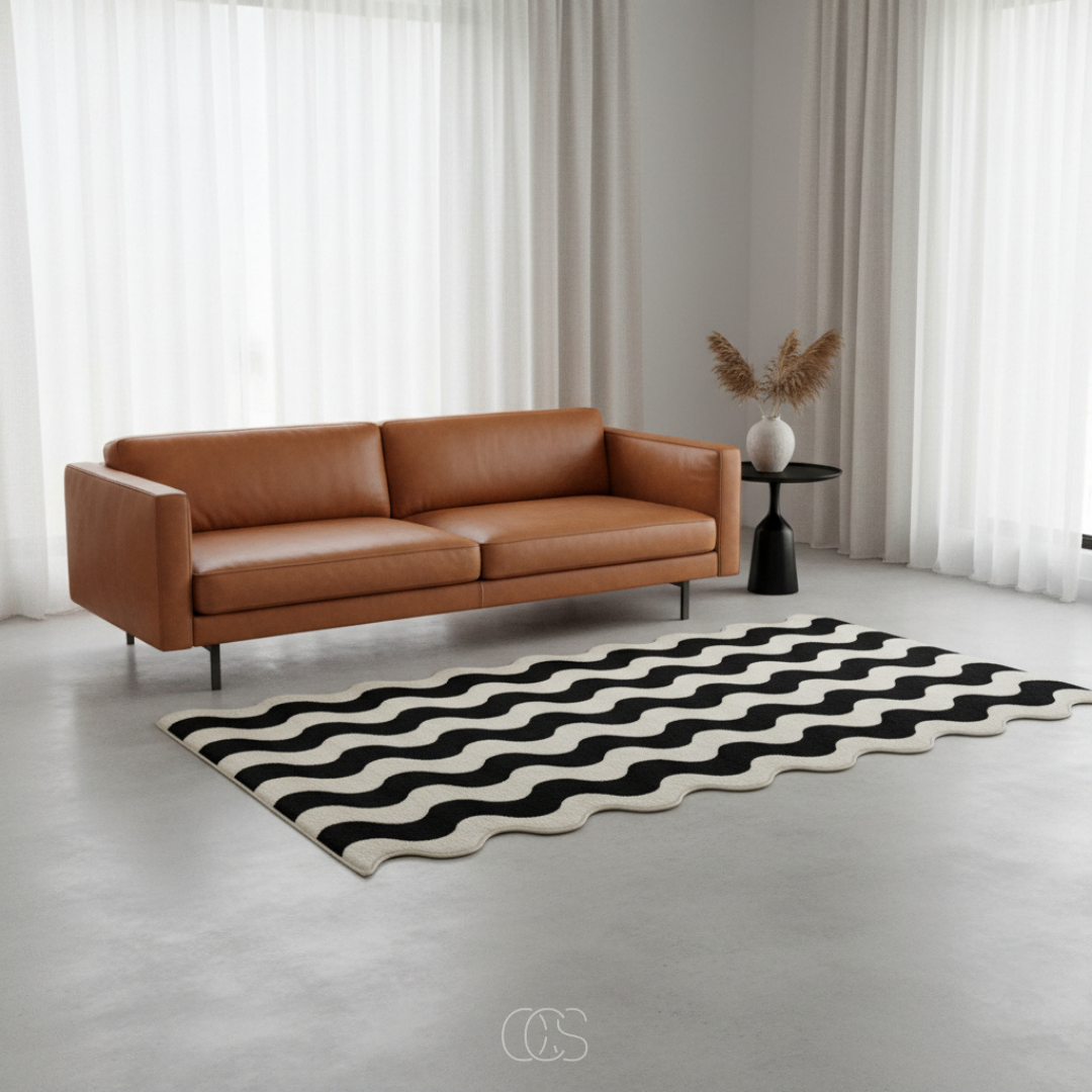 Contemporary Wavy Edge Wool Blend Rug