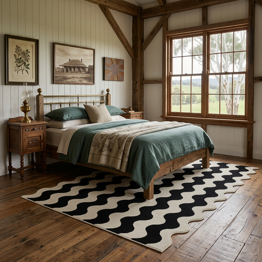 Contemporary Wavy Edge Wool Blend Rug
