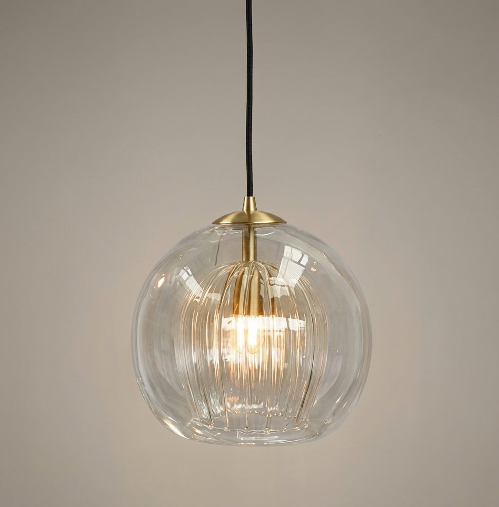 Suspension globe en verre transparent ou ambré