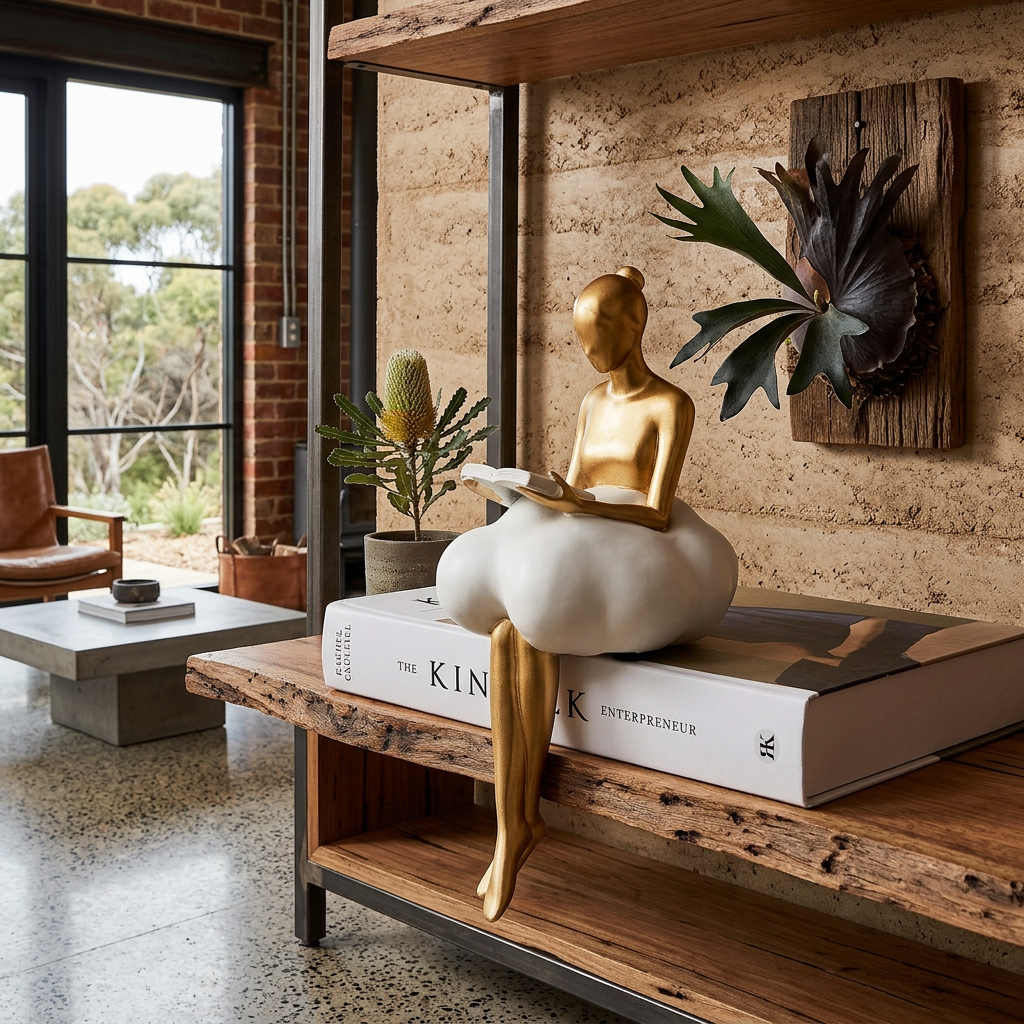 Sculpture Femme Dorée sur Nuage – Décor Étagère