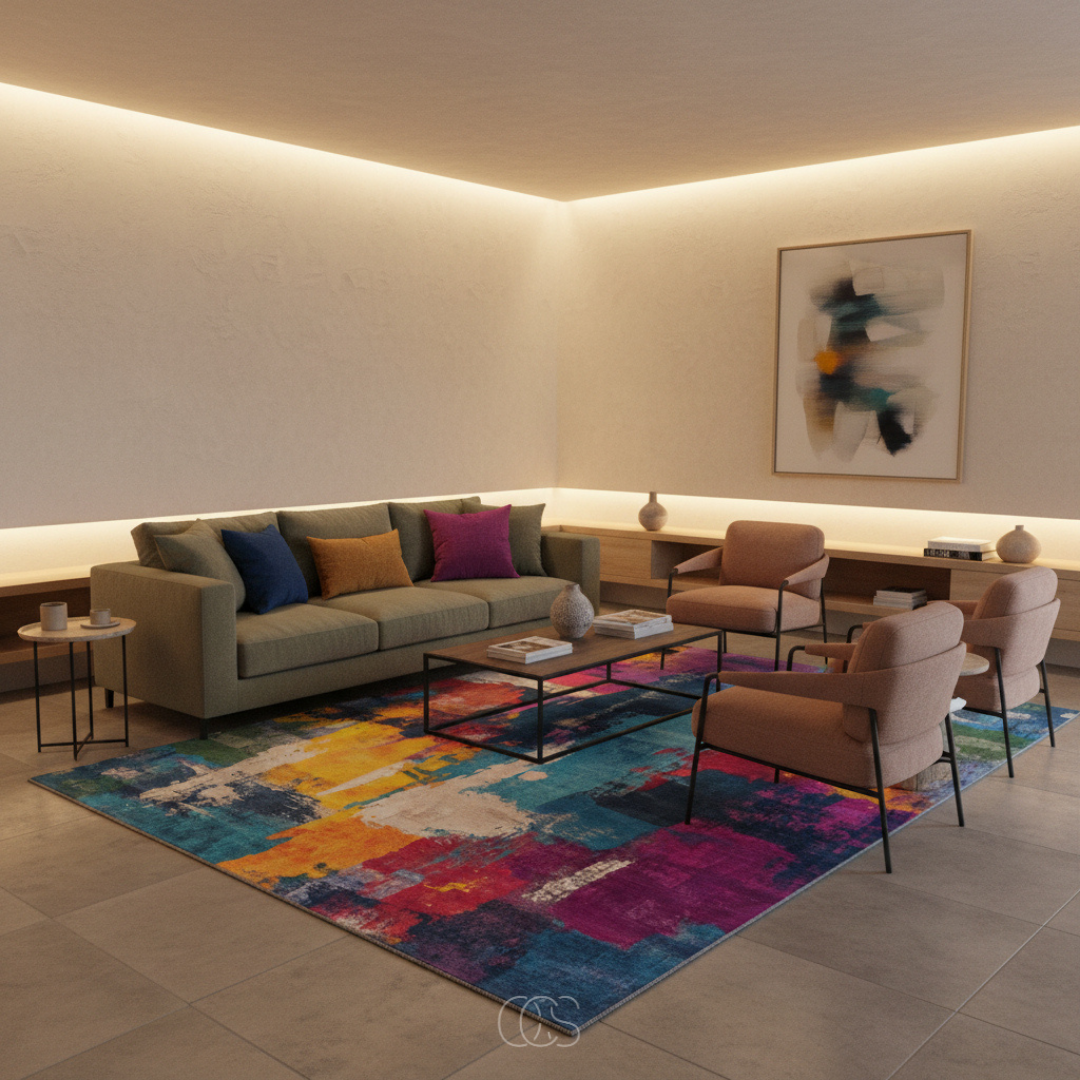Tapis Artistique Multicolore Expressionniste