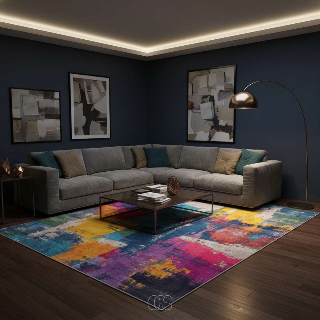 Tapis Artistique Multicolore Expressionniste