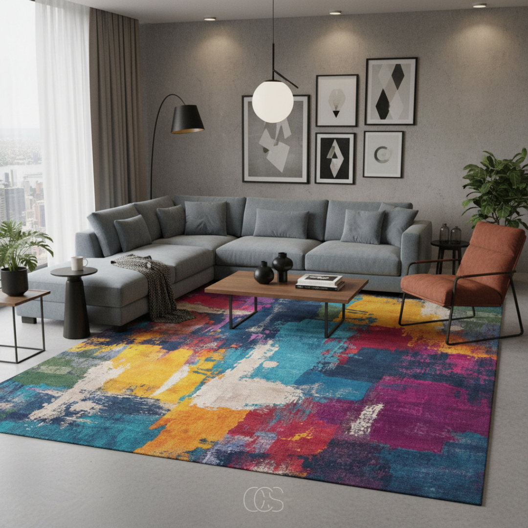 Tapis Artistique Multicolore Expressionniste
