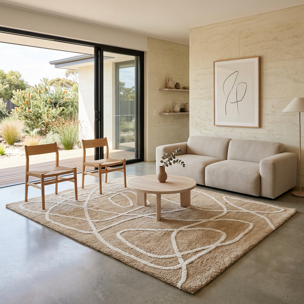 Japanese Minimalist Abstract Line Art Plush Rug