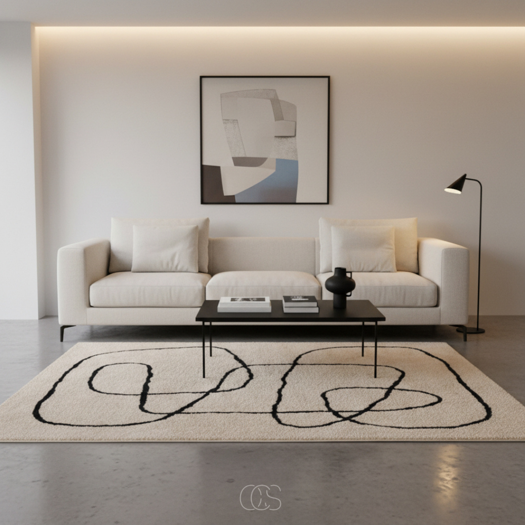 Tapis Carré Motif Abstrait Classique Japandi
