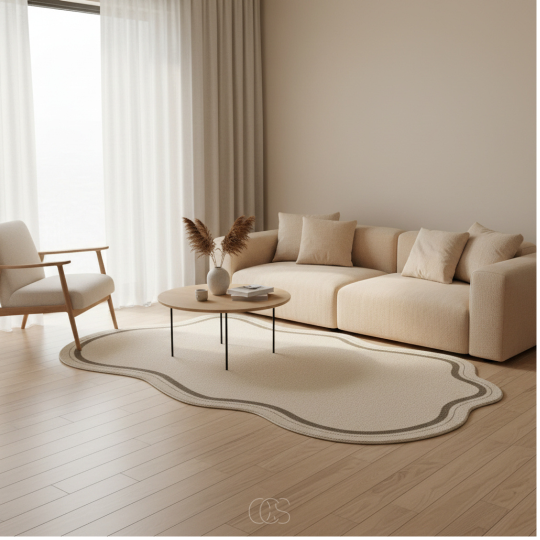 Organic Irregular Shape Wool Blend Monochrome Rug