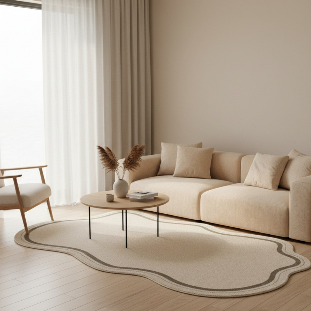 Tapis Monochrome Forme Organique Irrégulière Laine