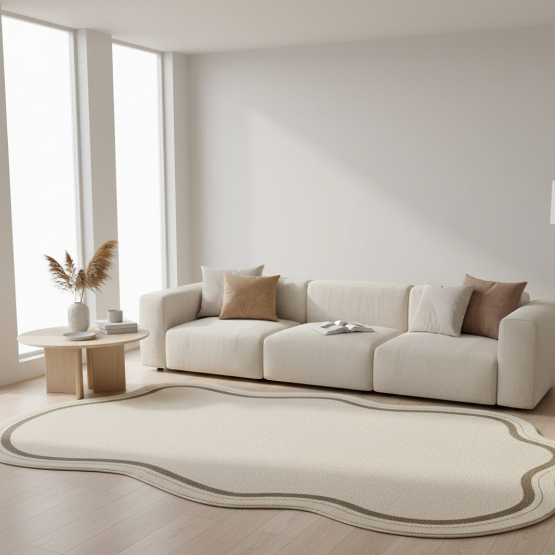Tapis Monochrome Forme Organique Irrégulière Laine