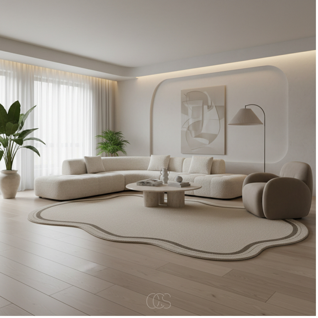 Organic Irregular Shape Wool Blend Monochrome Rug