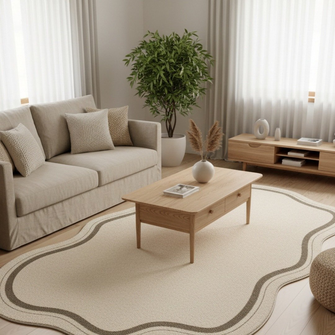 Tapis Monochrome Forme Organique Irrégulière Laine
