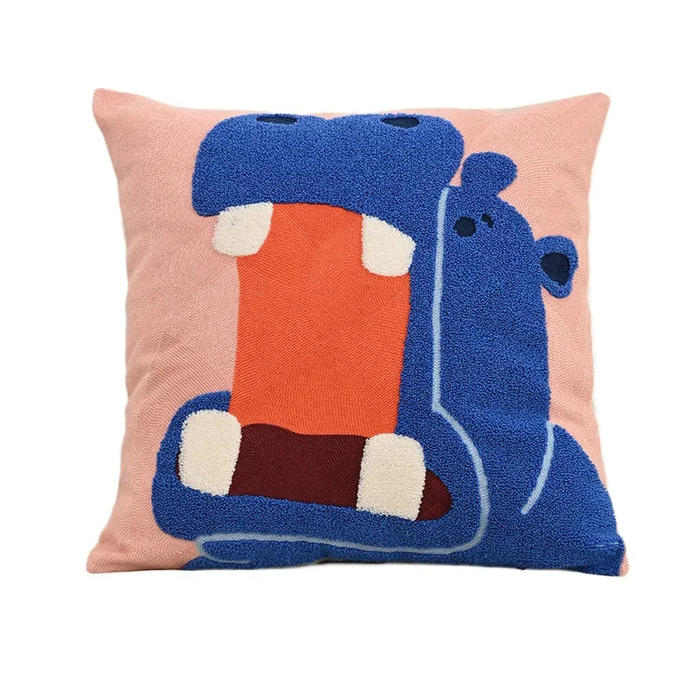 Housse de coussin brodée animaux, style nordique