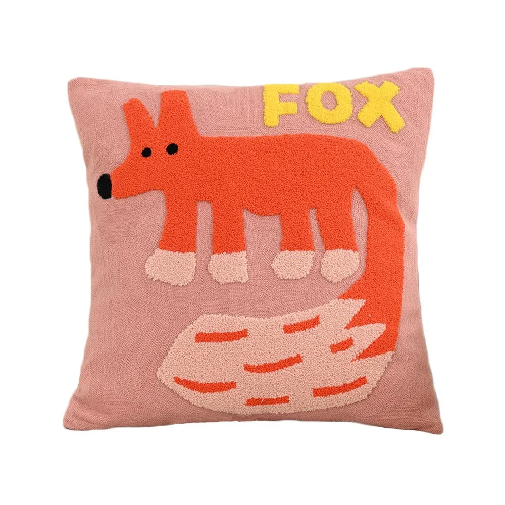 Housse de coussin brodée animaux, style nordique