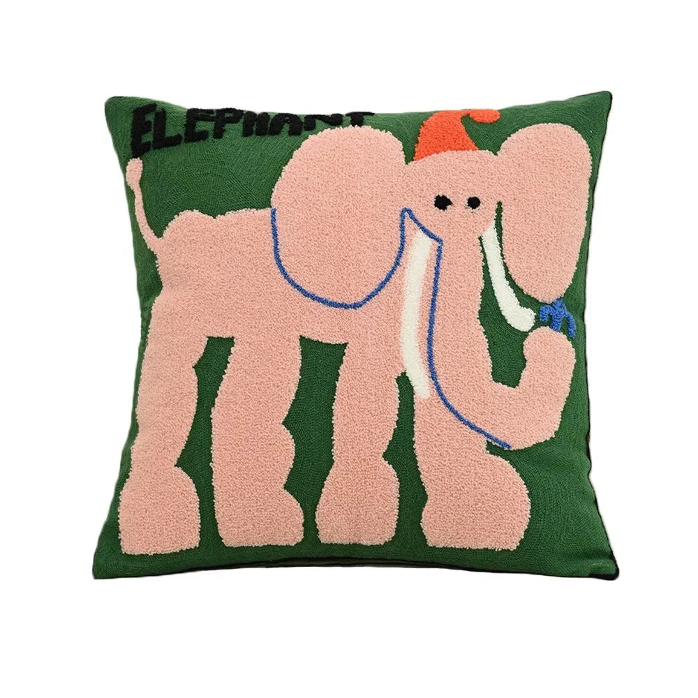 Housse de coussin brodée animaux, style nordique