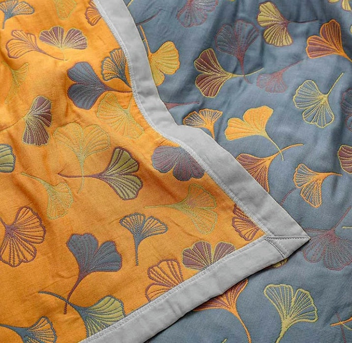 Premium Cotton Throw - Reversible Ginkgo Design