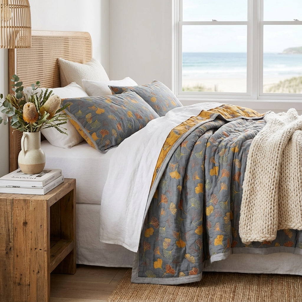 Premium Cotton Throw - Reversible Ginkgo Design